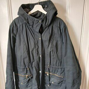 H & M hooded parka black great condition lined & warm XL